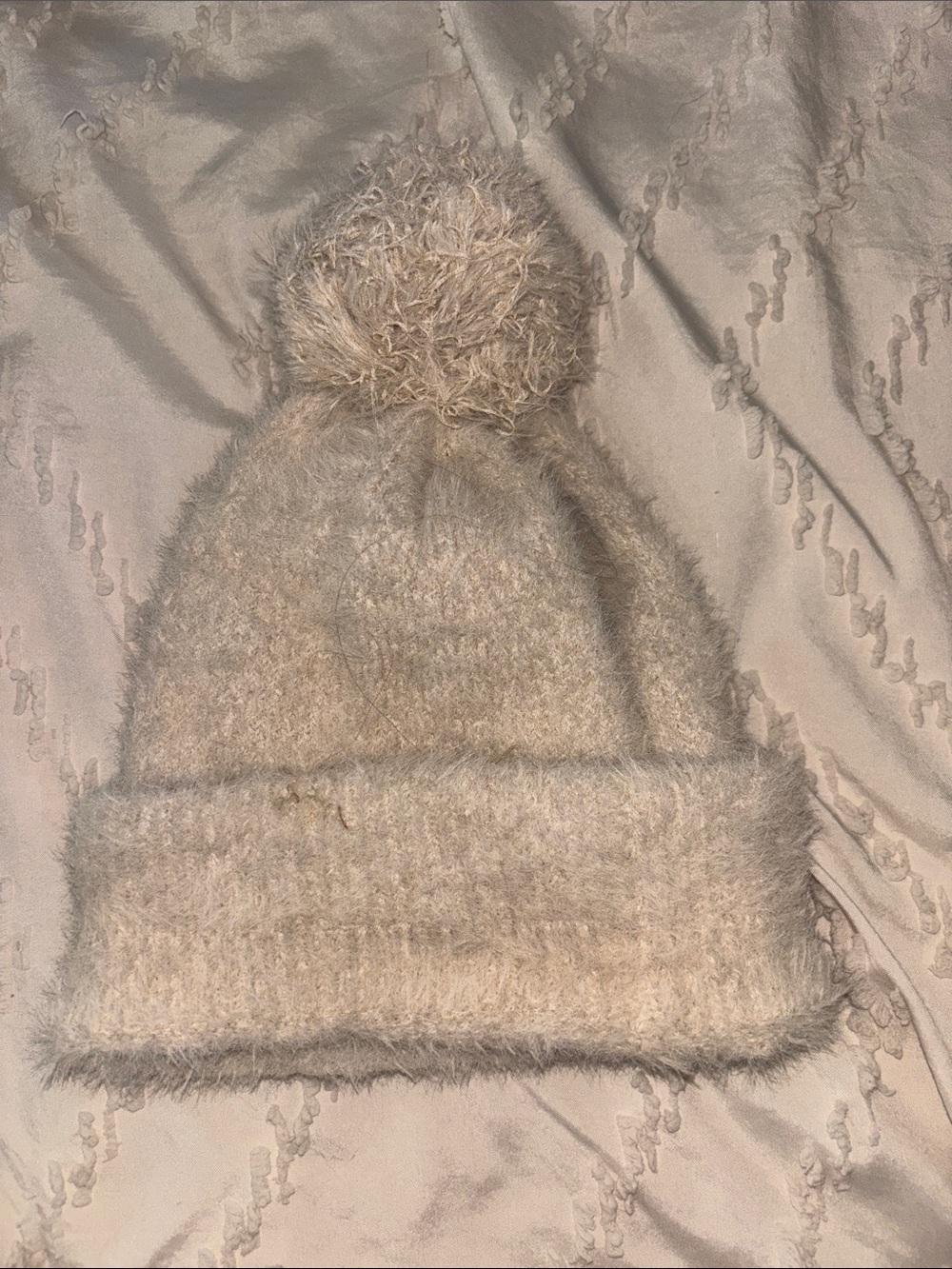 Cozy Fuzzy Pom Beanie in Light Beige